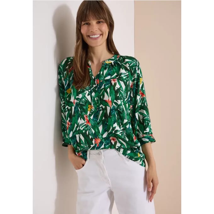Tuniek met 3/4 mouwen, gespleten hals en print