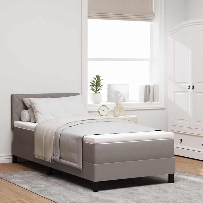 vidaXL - Boxspring - bed - met - LED-stripverlichting - Taupe - 100 - x - 200 - cm - Stof