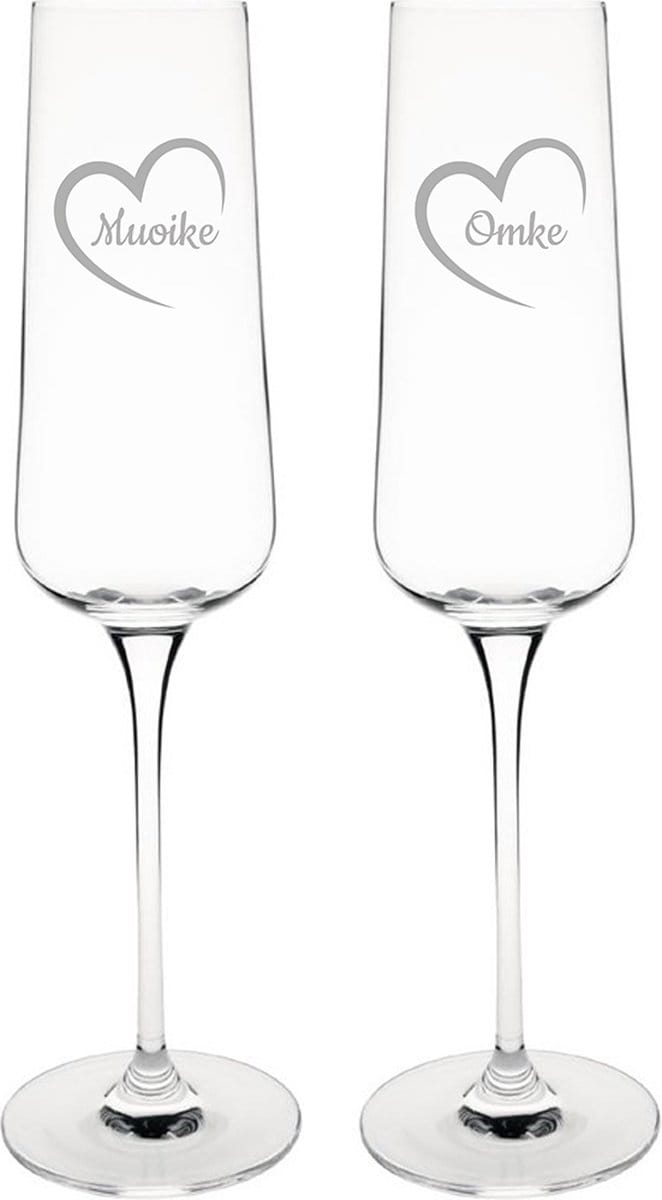 Gegraveerde Champagneglas 27cl Muoike mei hert & Omke mei hert