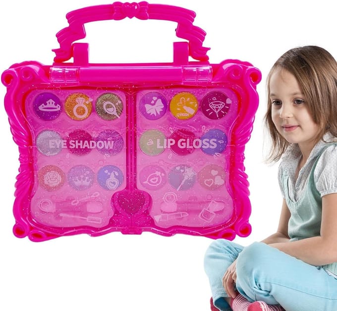 Kindermake-up set - Prinsessen schmink - Verkleedpartij thuis - Echt afwasbaar - 19 x 19 x 7 cm - Heet roze
