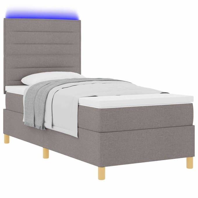 vidaXL - LED - Box - Spring - Bed - met - hoofdeinde - Taupe - 90 - x - 190 - cm - Stof