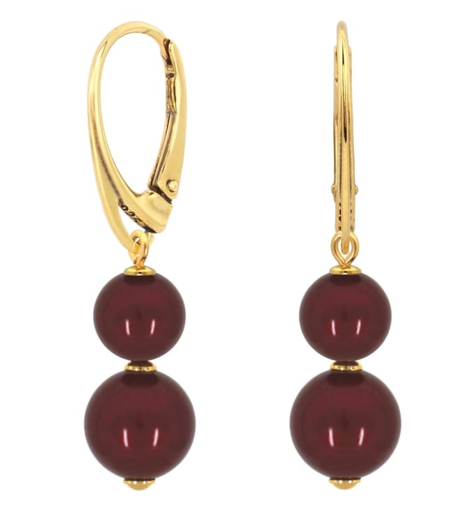 ARLIZI 2365 Oorbellen Swarovski parel rood - verguld - 4 cm