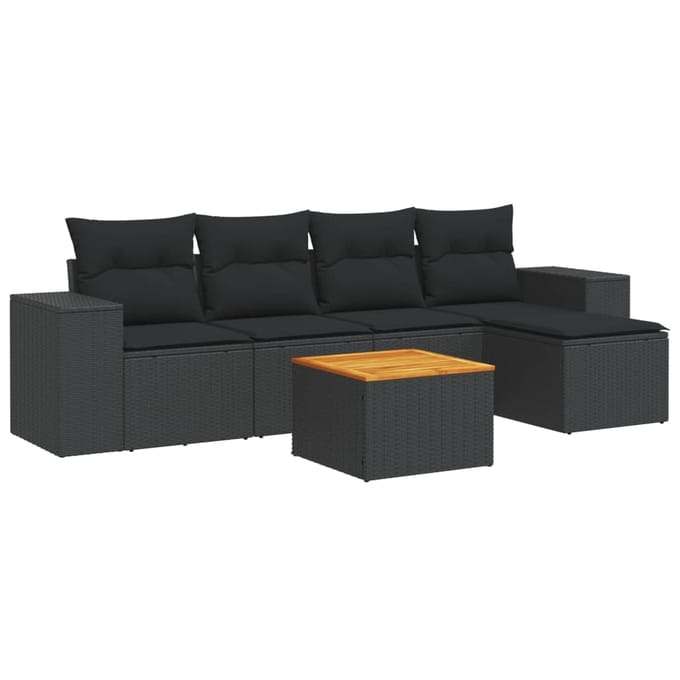 vidaXL - 6-delige - Loungeset - met - kussens - poly - rattan - zwart