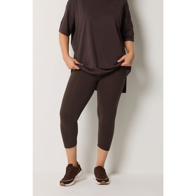 Yours Chocoladebruine Cropped Leggings Met Elastische Tailleband Size 42