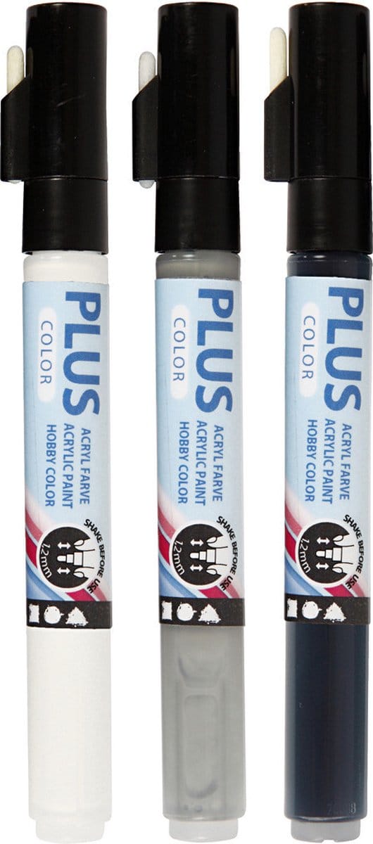 Creotime Markerset Plus Color 1-2 Mm Gebroken Wit- Zwart- Grijs