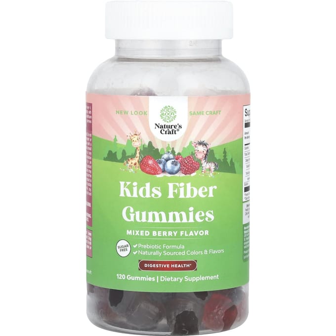 Nature's Craft, vezelgummies voor kinderen, suikervrij, gemengde bessen, 120 gummies
