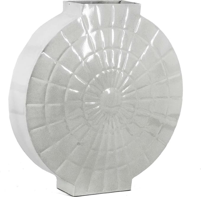 HomeBound by KY | Metalen vaas rond wit | 30,5x8,5x34cm | bloemenvaas wit