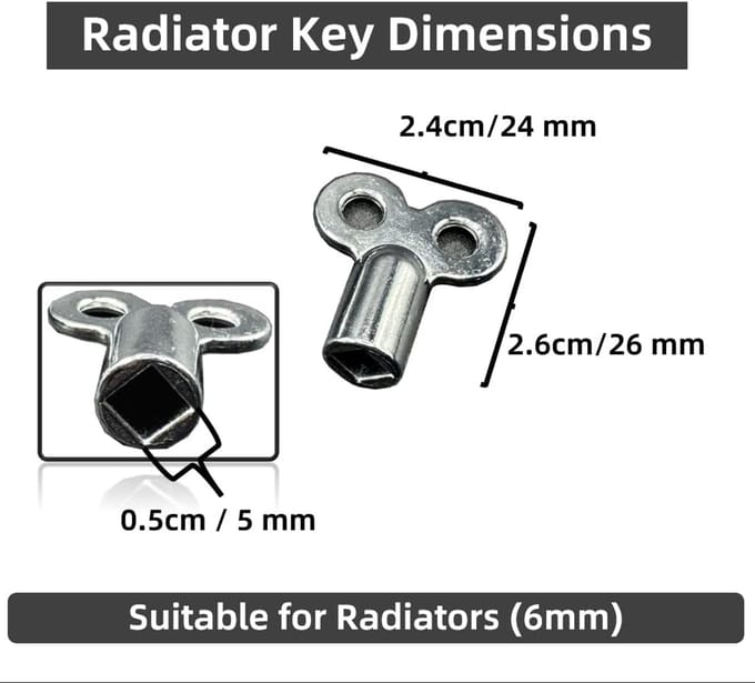 Radiator Ontluchtingssleutel - Ventiel Sleutel - Verwarming Ontluchten - Duurzame Zinklegering - 5mm Vierkant - Wit