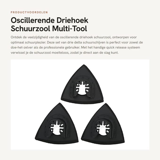 Dailygoods- Schuurzool Driehoek - 3 Stks Set - Multi-Tool Schuurschijf - Quick Release - Duurzaam Roestvrij Staal - Efficiënt Schuren - Schuurpapier