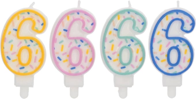 Folat - Kaars Sprinkles Cijfer 6 Assorti - 9 cm
