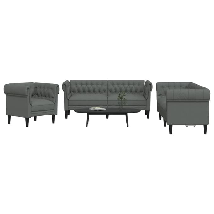 vidaXL - 3-delige - Loungeset - stof - donkergrijs