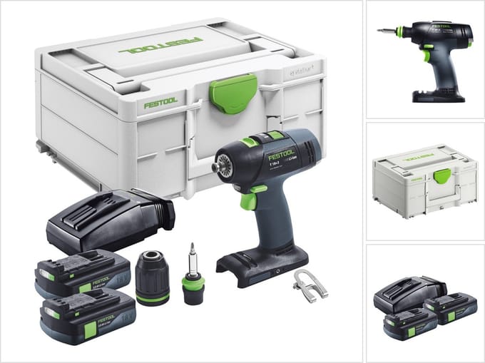 Festool T 18+3 Basic accuboormachine 18 V 50 Nm borstelloos + 2x accu 3,0 Ah + oplader + Systainer