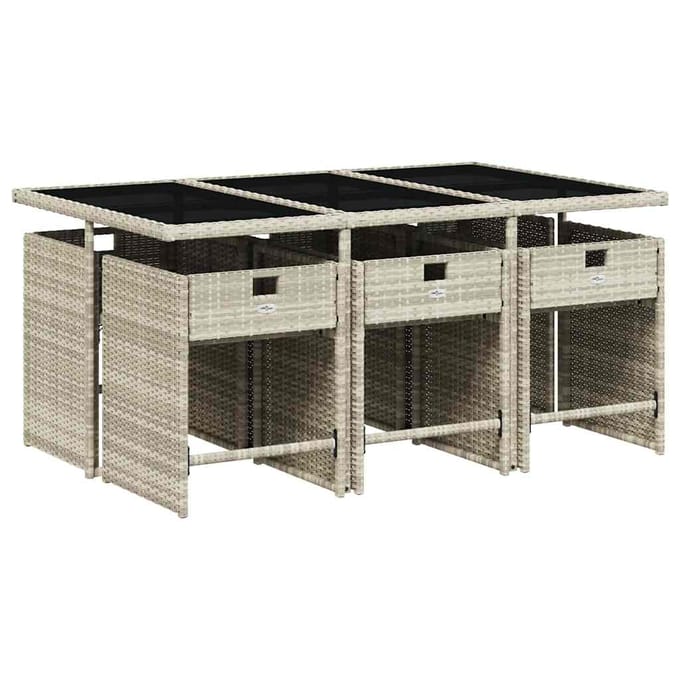 vidaXL - 7-delige - Tuinset - met - kussens - poly - rattan - grijs