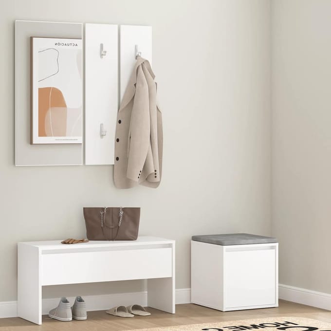 vidaXL - Garderobe - set - bewerkt - hout - wit