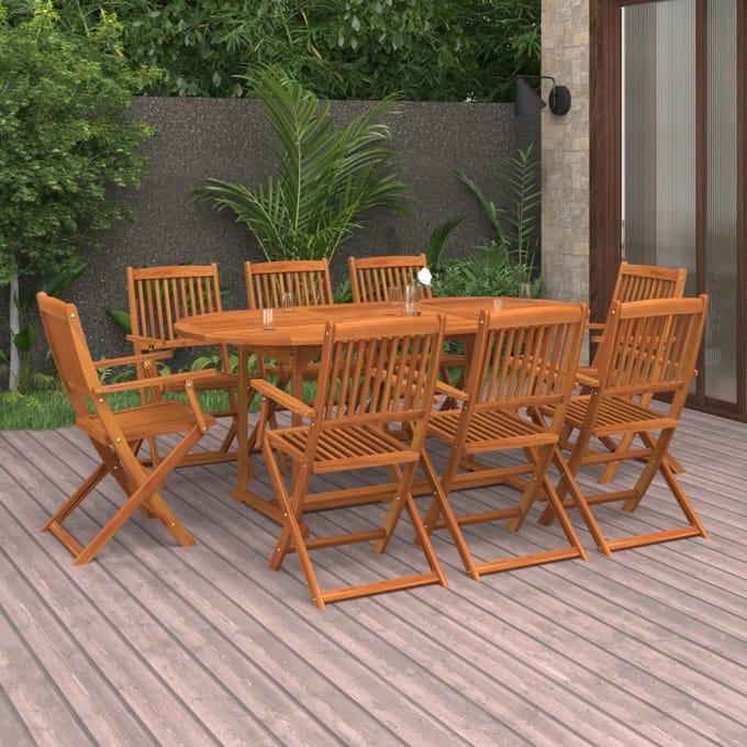 vidaXL - 9-delige - Tuinset - 180x90x75 - cm - massief - acaciahout