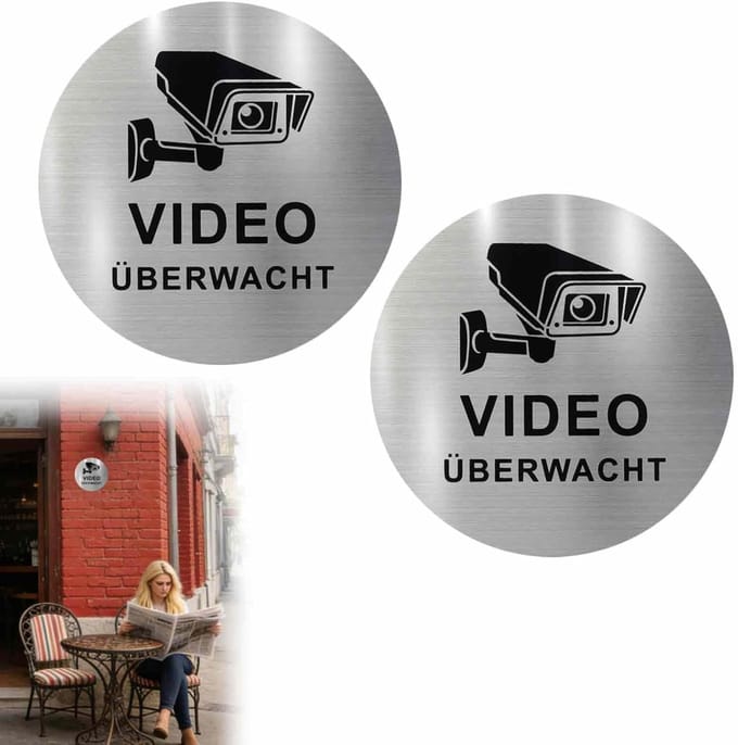 Bewakingsborden Set - Camerabewaking Stickers - Veiligheid Verhoging - Zelfklevend Aluminium - 10 cm Diameter - Wit