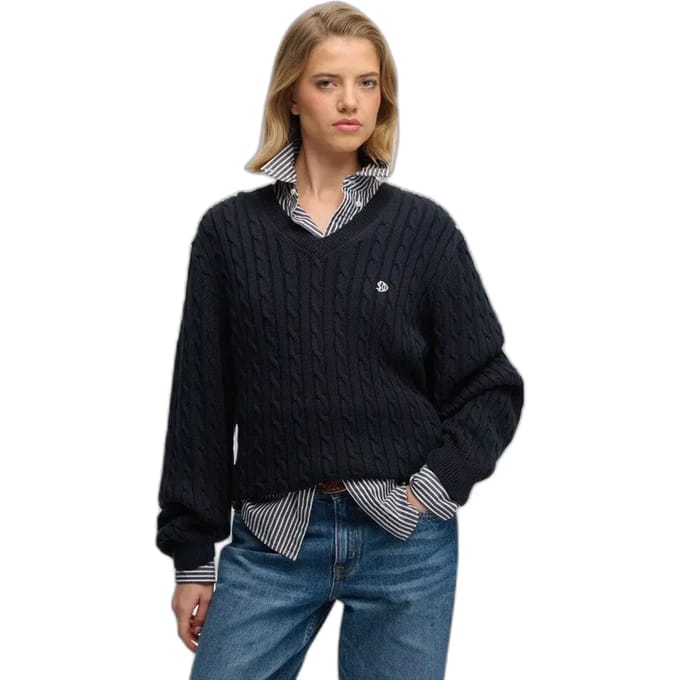 Superdry - Oversized V-hals Kabeltrui - Dames - Sweaters