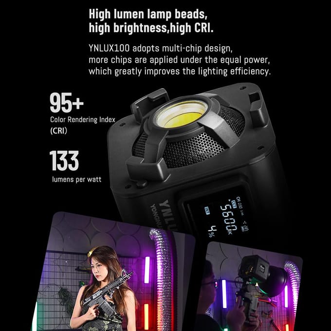 YONGNUO YNLUX100 Compact Handheld LED-videolamp COB Fotografie Invullicht 100W 3200K-5600K EU Plug