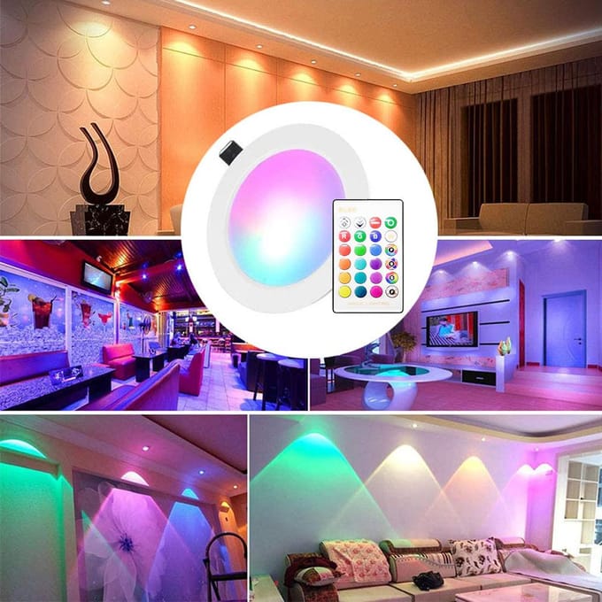 Downlight d'éclairage encastré LED 5W avec télécommande IR 16 couleurs et 4 modes clignotants à intensité variable 15W light & remote