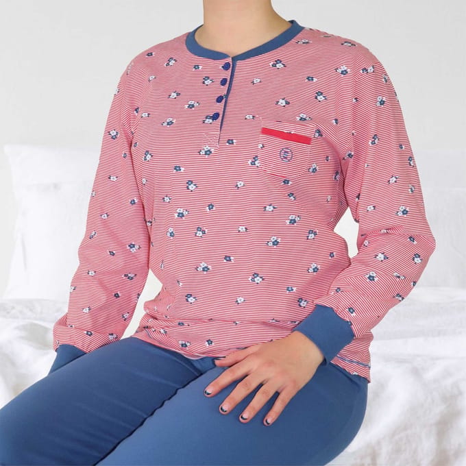 Irresistible Dames Pyjama - Witte Strepen - Katoen - Blauw - Maat M