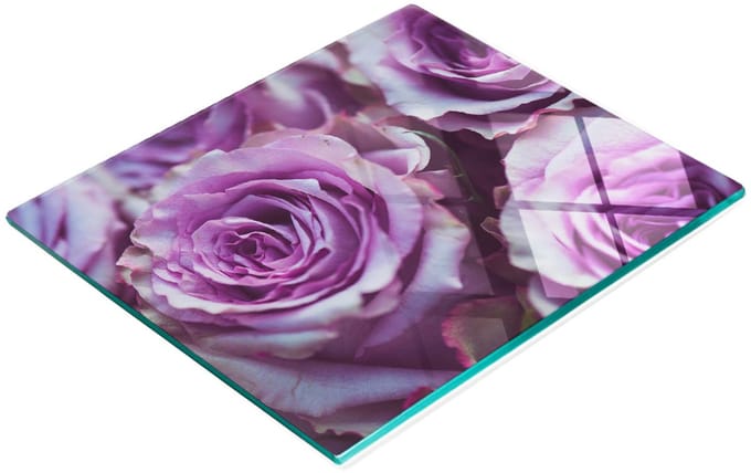 Decoratieve snijplank van gehard glas met paarse rozen, 60x52 cm