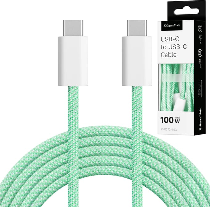 Kruger&Matz USB-C Kabel 100W, 1,5m, Groen