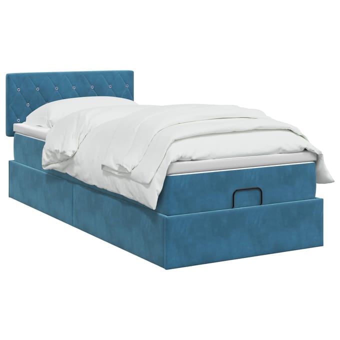 vidaXL - Ottoman - bed - met - matras - Donkerblauw - 90 - x - 190 - cm - Fluweel