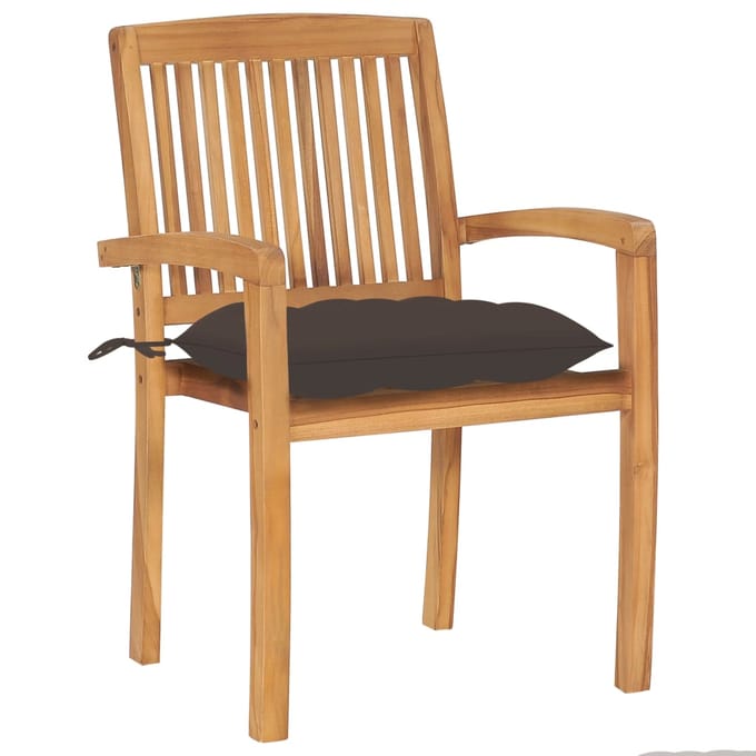 vidaXL - Tuinstoelen - stapelbaar - 6 - st - met - kussens - massief - teakhout