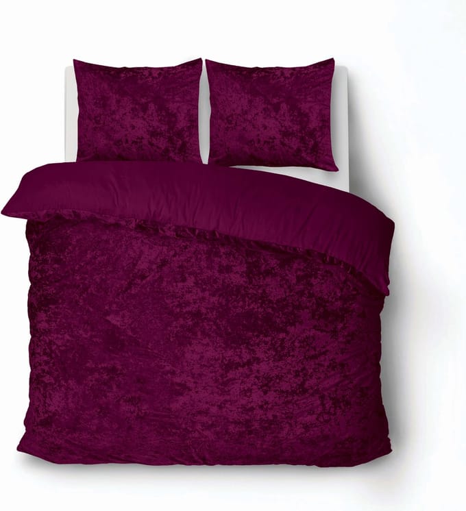 iSleep Dekbedovertrek Crushed Velvet - Eenpersoons - 140x200/220 cm - Bordeaux