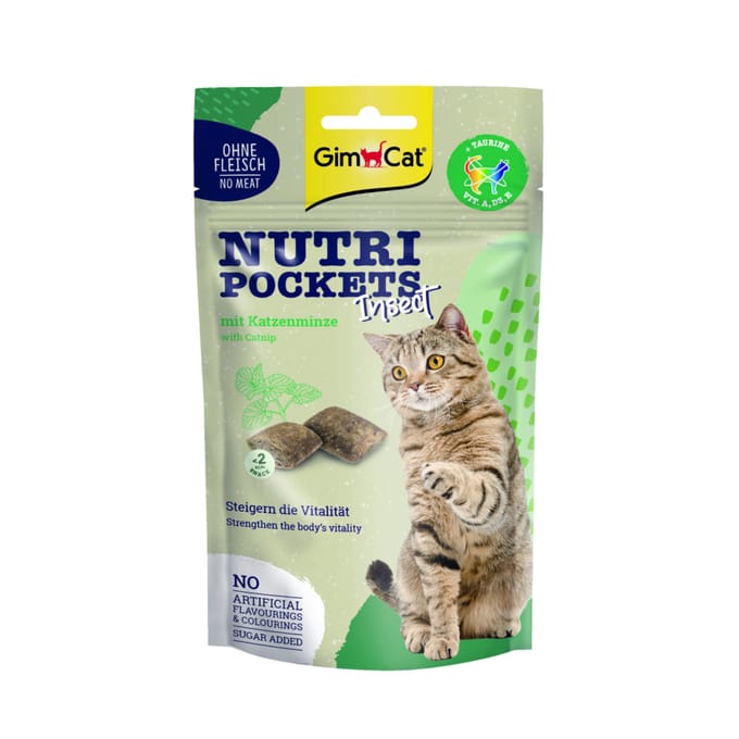 3X60g GimCat Nutri Pockets insecten & kattenkruid kattensnacks