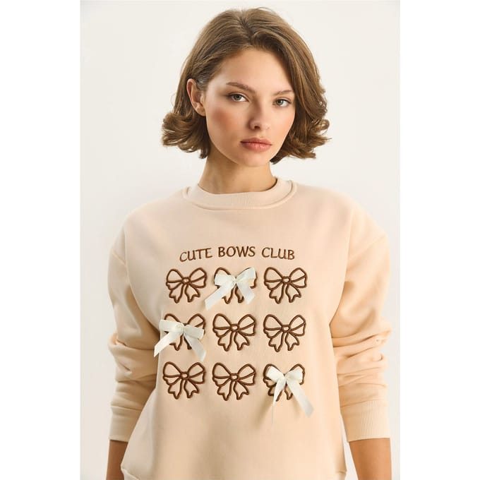 Geribbelde Bedrukte Ronde Hals Lange Mouw Sweatshirt