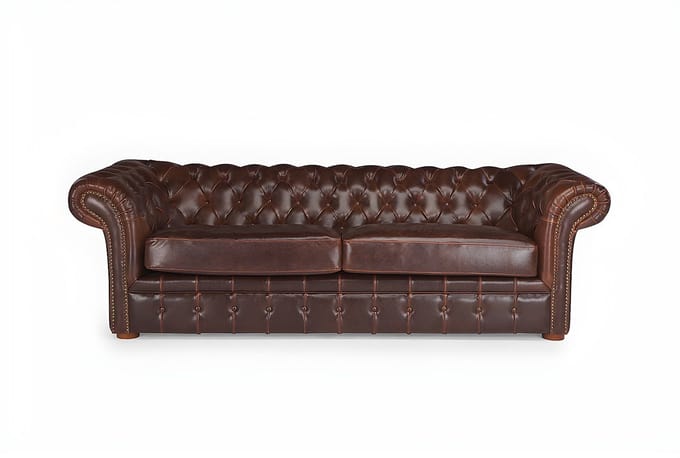 Vente-unique Driezitsbank chesterfield CLOTAIRE van 100% leer met lived-in aspect