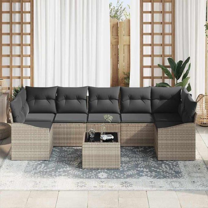vidaXL - Bankstel - 8 - st - Lichtgrijs - en - Donkergrijs - poly - rattan
