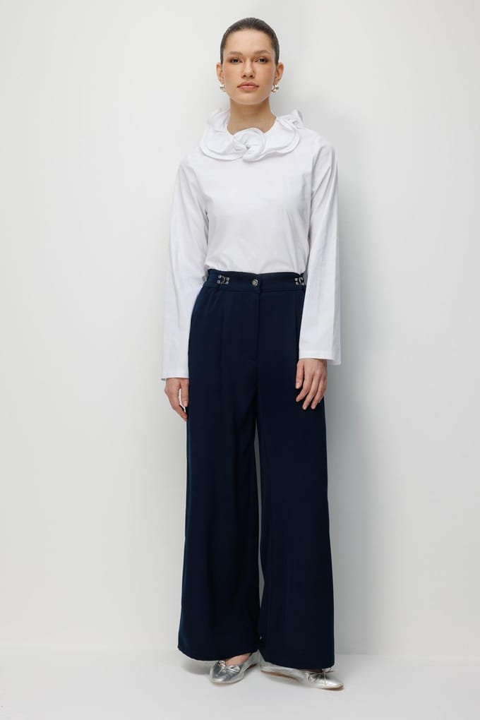 Hoge Taille Wijde Pantalon met Toebehoren Detail