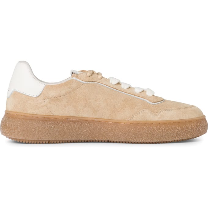 Tamaris Dames Beige Wit Leren Fashion Gestreepte Veterschoenen