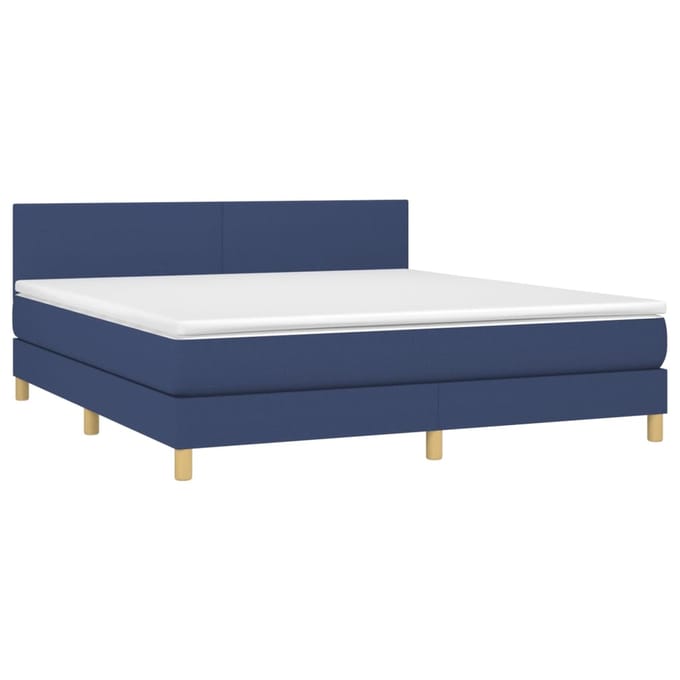 vidaXL - Boxspring - met - matras - en - LED - stof - blauw - 180x200 - cm