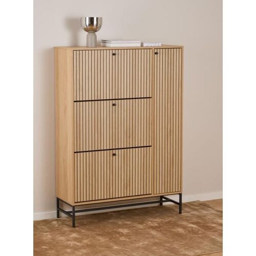 Schoenenkast met deur en kleppen eiken kleur lamellen 97,7 cm