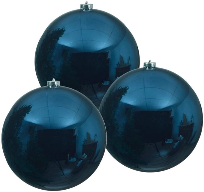 Decoris Kerstbal - 3x - donkerblauw - groot - 14 cm - kunststof - glans - kerstversiering