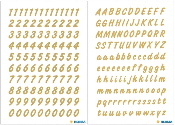 Herma stickervellen letters en cijfers - 8x vellen - goud - 8 mm - watervast