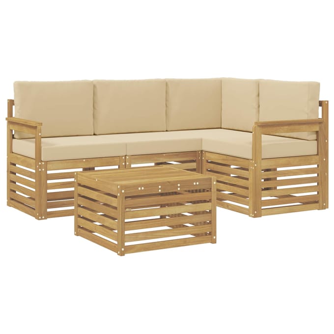 vidaXL - Buiten - bank - set - 5 - st - Wit - en - Beige - Polyester