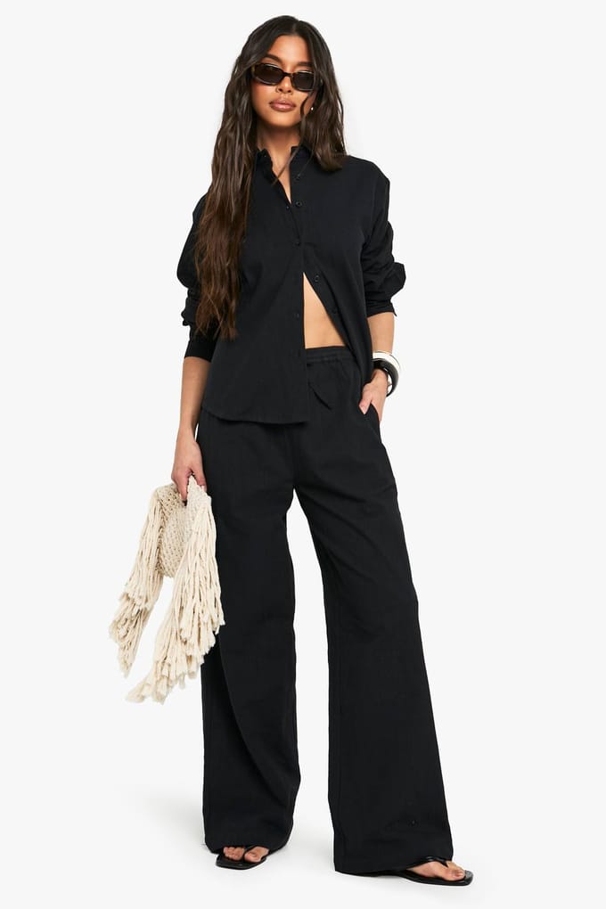 boohoo Dames Linnen Look Oversized Shirt | Zwart | Maat: 36