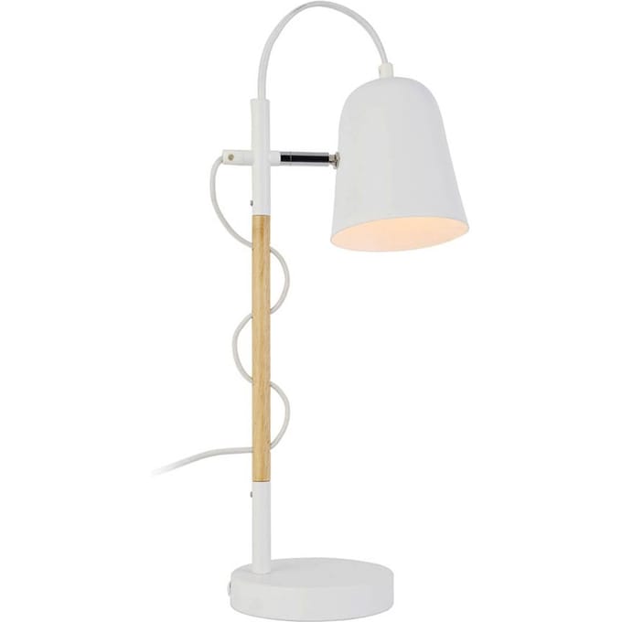 Viokef Tafellamp Eddie van staal en hout, wit