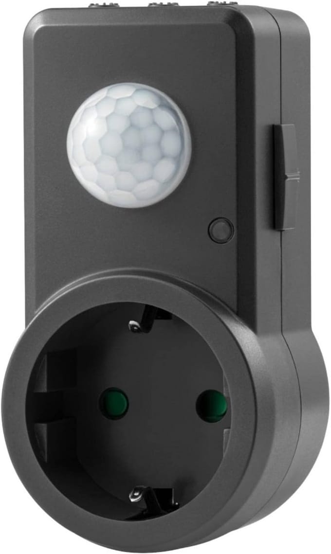 Bewegingsmelder Stopcontact Grijs - Infrarood Sensor voor Binnen en Vochtige Ruimtes