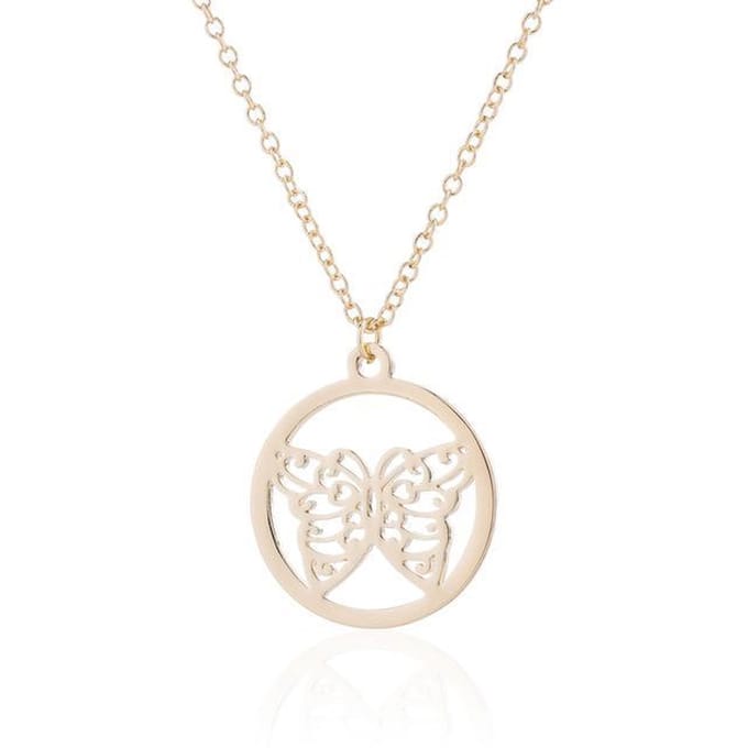 24/7 Jewelry Collection Vlinder Ketting - Cirkel - Goudkleurig