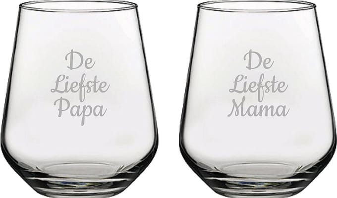 Gegraveerde Drinkglas 42,5cl De Liefste Mama-De Liefste Papa