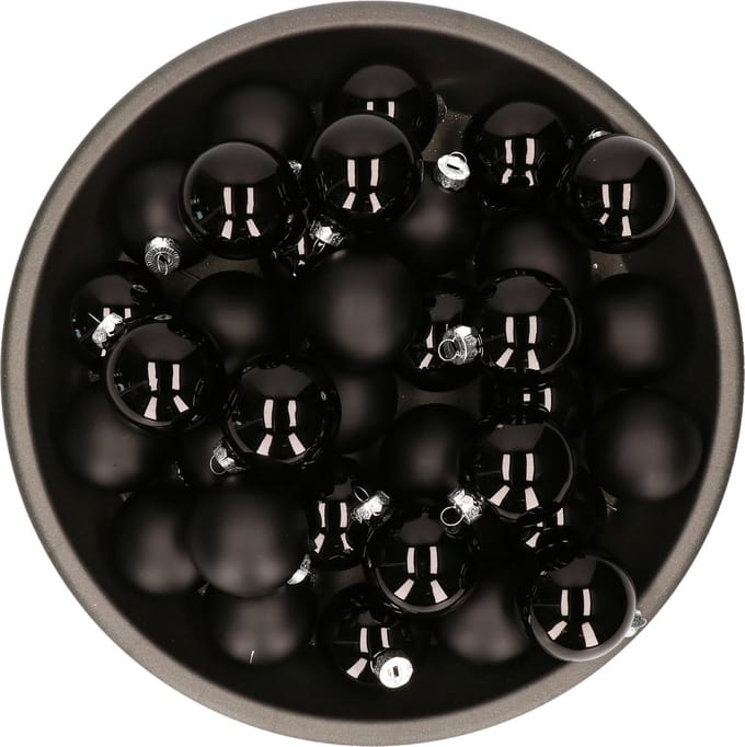 Kerstballen set - glas - 36x stuks - zwart - 6 cm