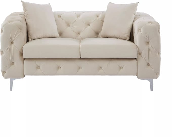 Vente-unique Tweezits-Chesterfield-bank van beige velours EDWINA