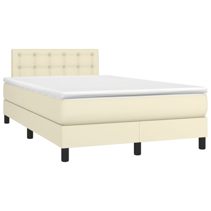 vidaXL - Boxspring - met - matras - en - LED - kunstleer - crèmekleurig - 120x200 - cm