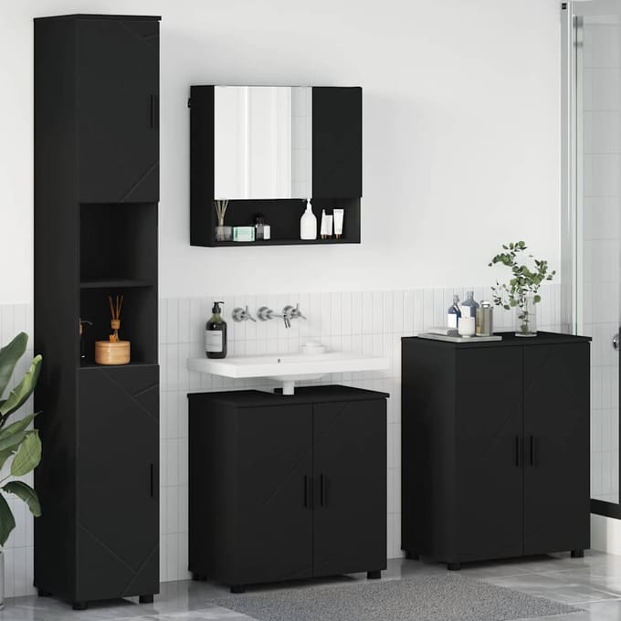 vidaXL - Badkamermeubel - Set - 4 - st - Zwart - 61 - x - 35 - x - 64 - cm