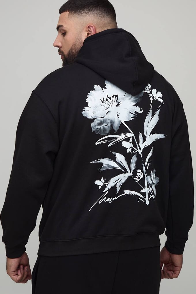 Plus oversized hoodie met bloemenprint | Black | Size 2XL